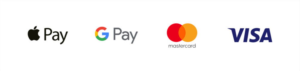 apple pay, google pay, visa and mastercard